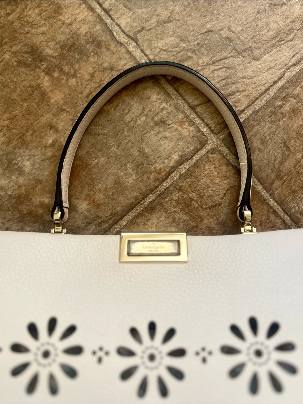 Kate Spade White Leather Faye Drive Etta Daisy Cutout Satchel Tote Bag EUC - Picture 10 of 16